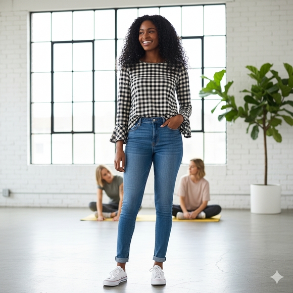 J. Crew Tops - J. Crew Blue and White Plaid Cold Shoulder